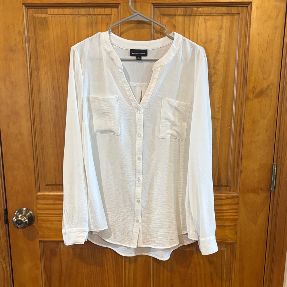 Casual White Split-Neck Button Front Blouse - image 1